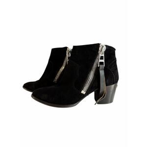 Zadig & Voltaire Molly Black Suede Ankle Boots with Silver Zipper 40/9